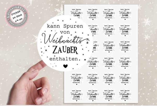24 zuckersüßer Sticker Aufkleber 4cm kann Spuren von Weihnachtszauber enthalten Weihnachten Christmas von Lüttentüddel®
